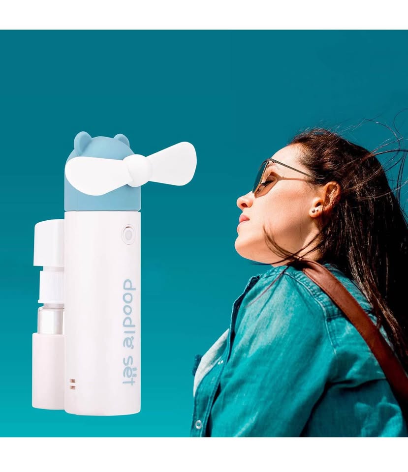 Handheld Mini Portable Misting Fan, USB Rechargeable, 1200mAh Battery for 6 Hrs Continuous Work (Blu