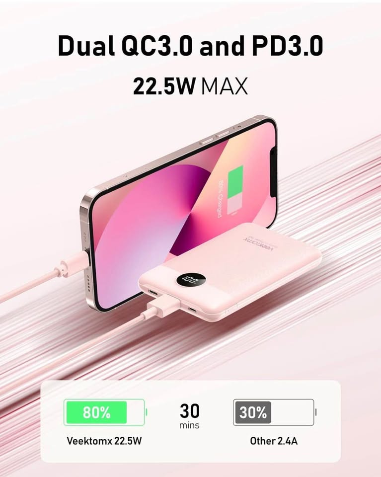 VEEKTOMX Mini Power Bank 10000mAh, 22.5W Fast Charging Small Portable Charger with PD 3.0 & QC 3.0,U