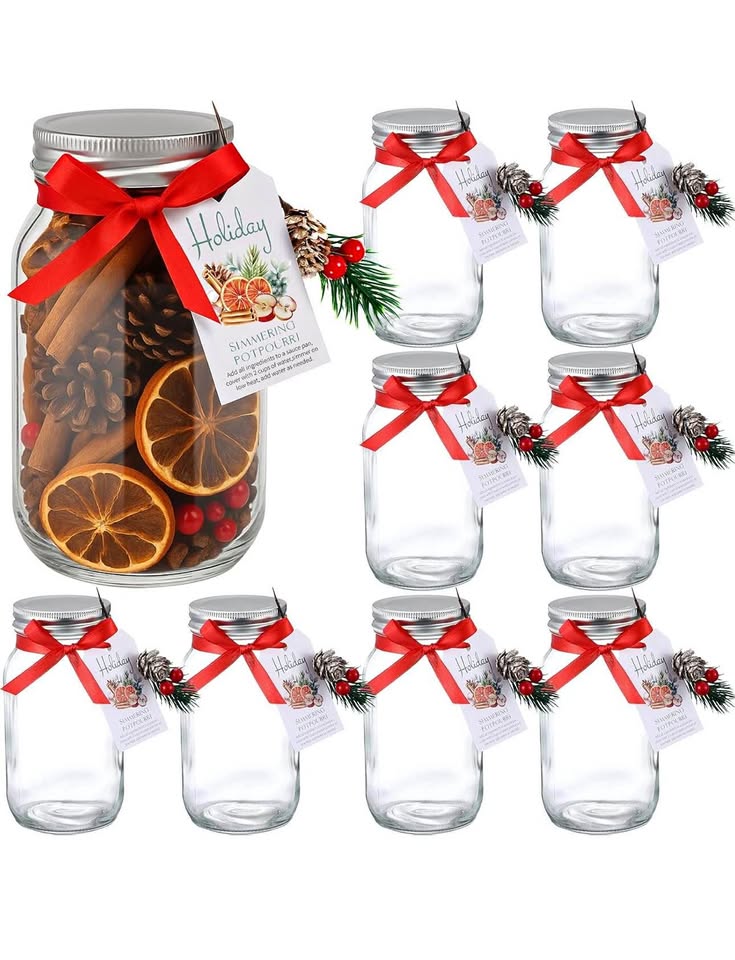Threehoney 9 Sets Christmas Glass Mason Jars Orange Stovetop Cinnamon Potpourri Storage Include Maso