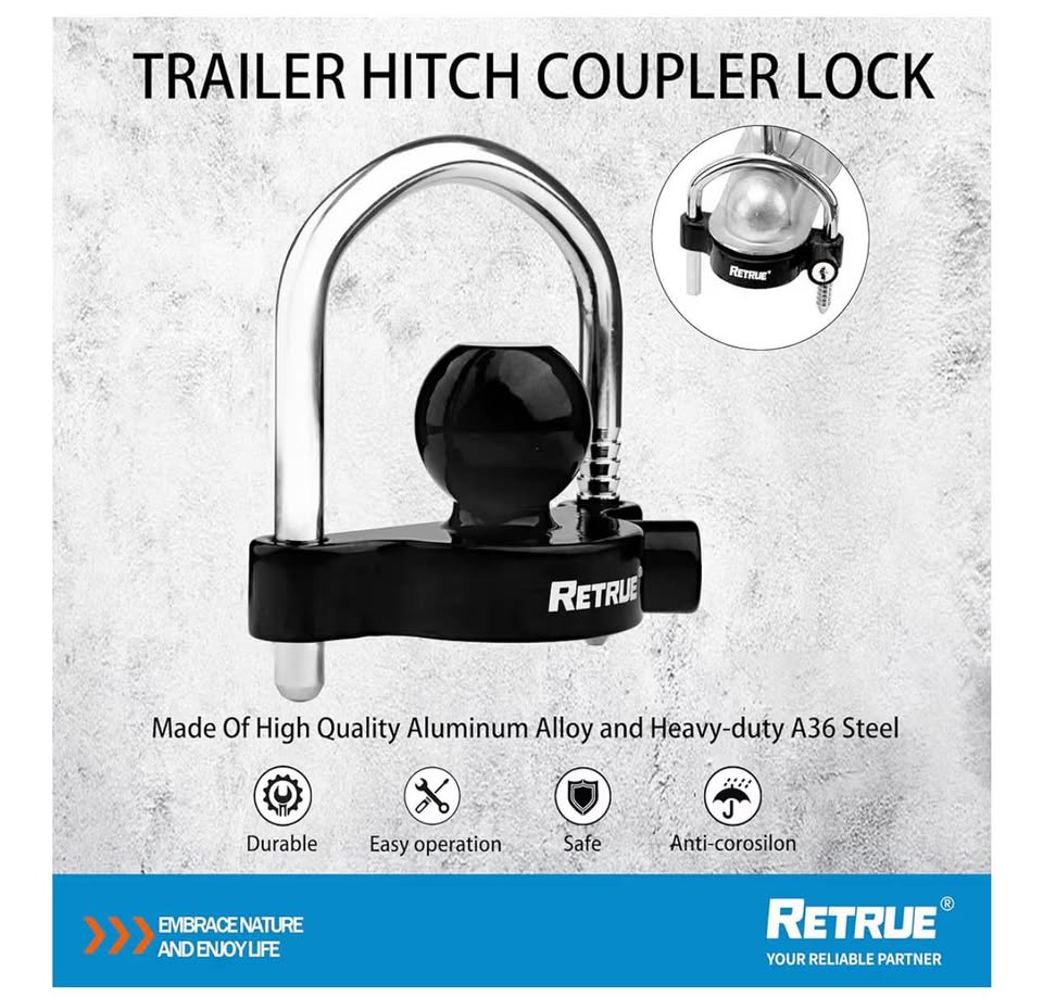 RETRUE Universal Coupler Lock Trailer Lock Ball Hitch Trailer Hitch Lock Adjustable Security Heavy-