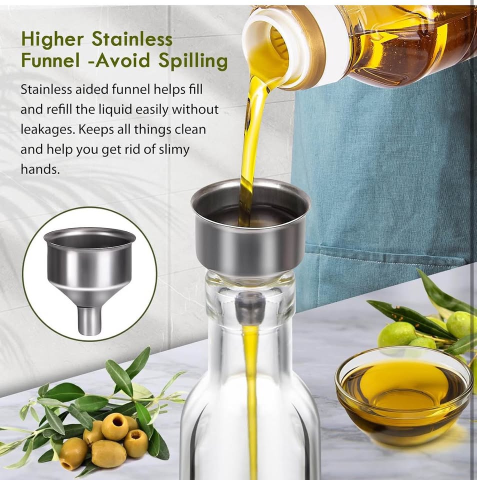 YEBODA 8oz Clear Glass Olive Oil Dispenser Bottles, and Vinegar Cruet Bottle Includes Pourers, Funne