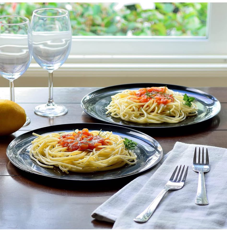 Youngever 10 Inch Plastic Plates, Large Plates, Dinner Plates, Set of 9 (Black)