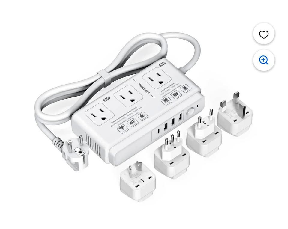 220V to 110V Voltage Converter,TrevoltyUniversal Travel Adapter with 4 USB Ports (1 USB C), 3 AC Soc