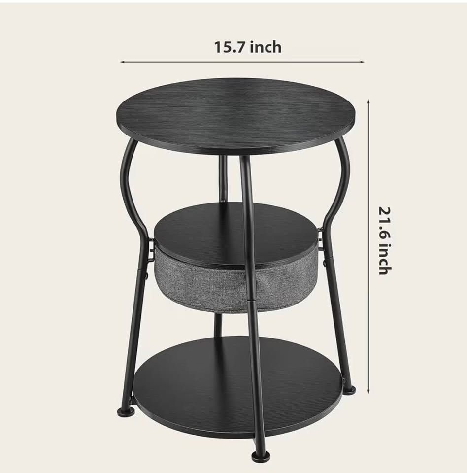 Round Side Table with Storage Bag, 3-Tier Accent Round End Table with Storage Shelves for Living Roo