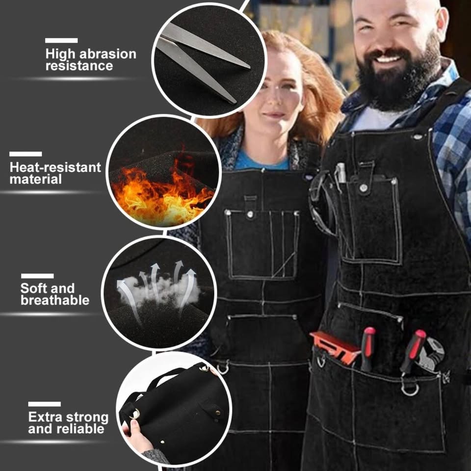 Heavy Duty Waxed Canvas Work Apron for men Rugged & Water-Resistant Black