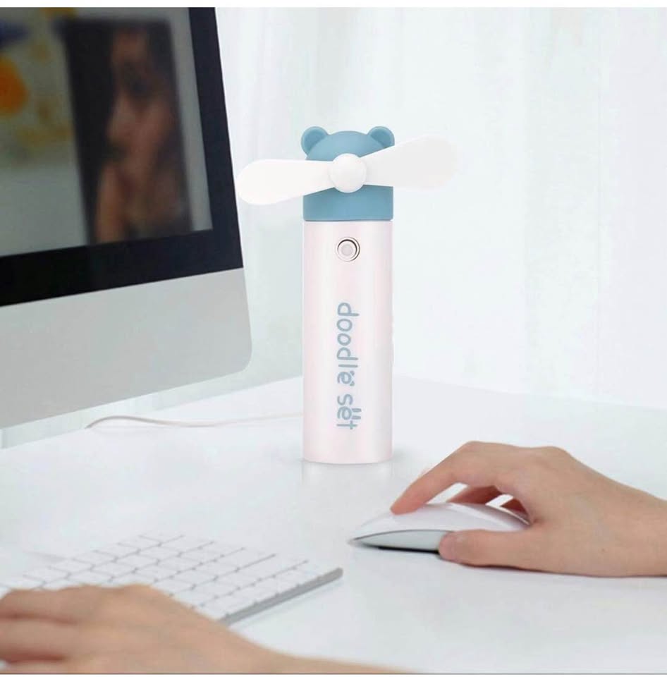Handheld Mini Portable Misting Fan, USB Rechargeable, 1200mAh Battery for 6 Hrs Continuous Work (Blu