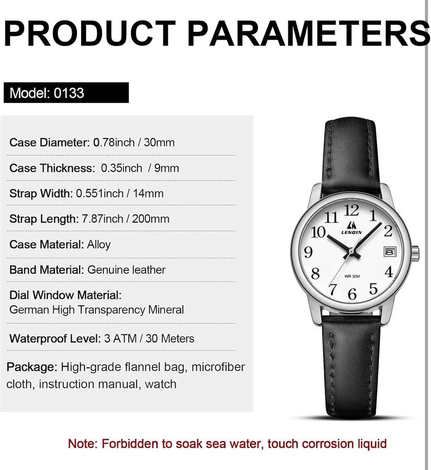 Ladies Watches, Analog Quartz Watches for Women, Waterproof Women's Wrist Watches with Leather Strap