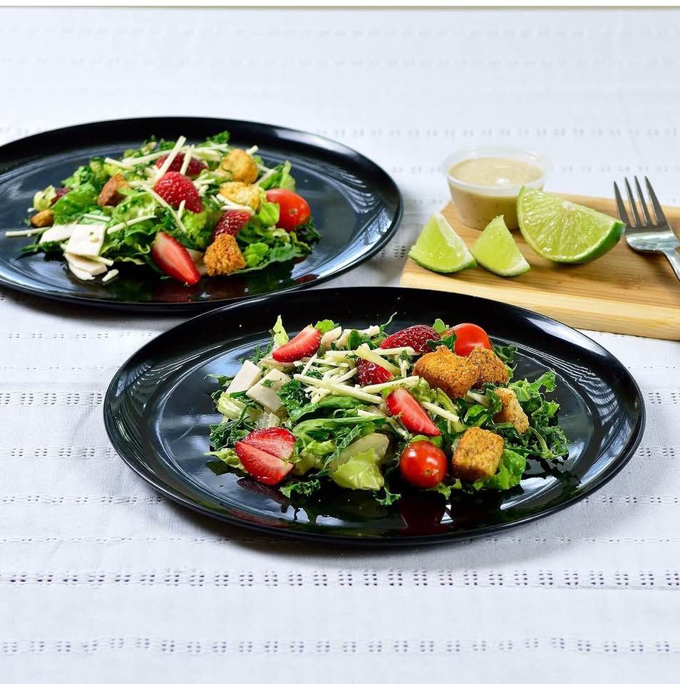 Youngever 10 Inch Plastic Plates, Large Plates, Dinner Plates, Set of 9 (Black)