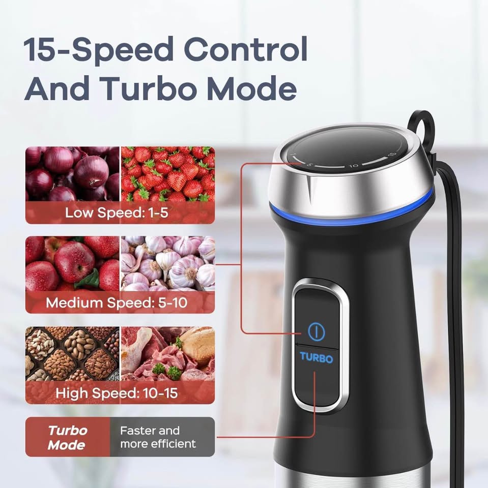 Ganiza Immersion Blender 5 in 1 Hand Blender 800W Heavy Duty Motor, 15 Speed and Turbo Mode Handheld