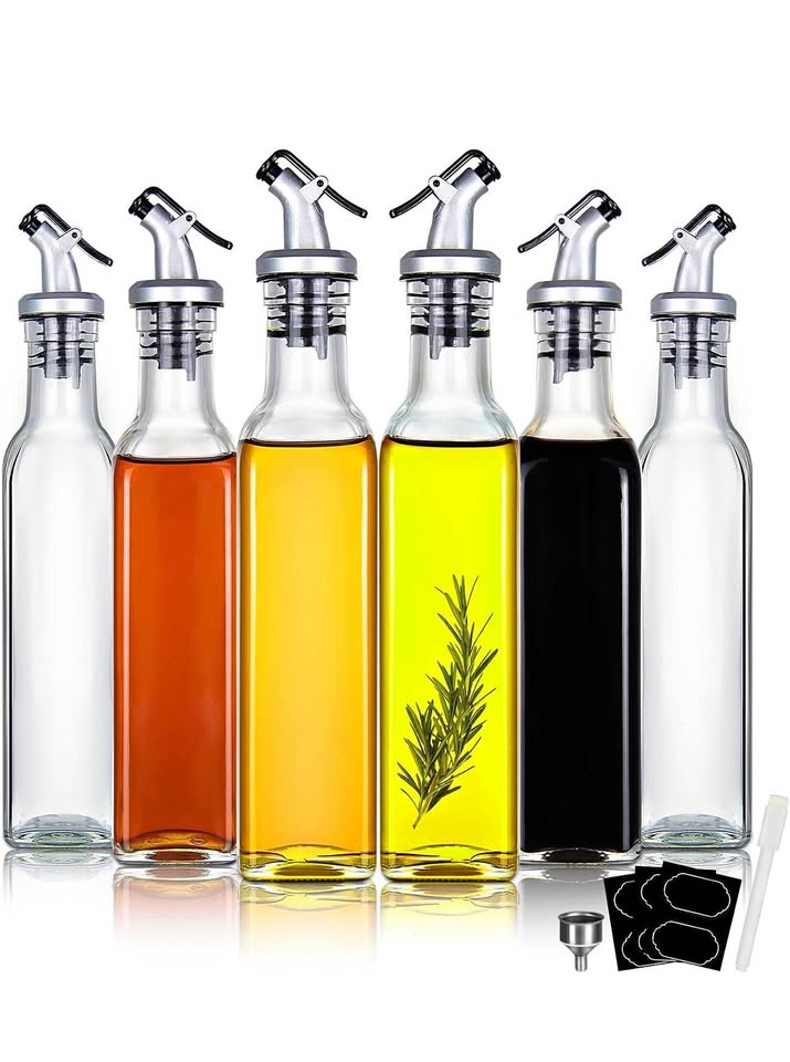 YEBODA 8oz Clear Glass Olive Oil Dispenser Bottles, and Vinegar Cruet Bottle Includes Pourers, Funne