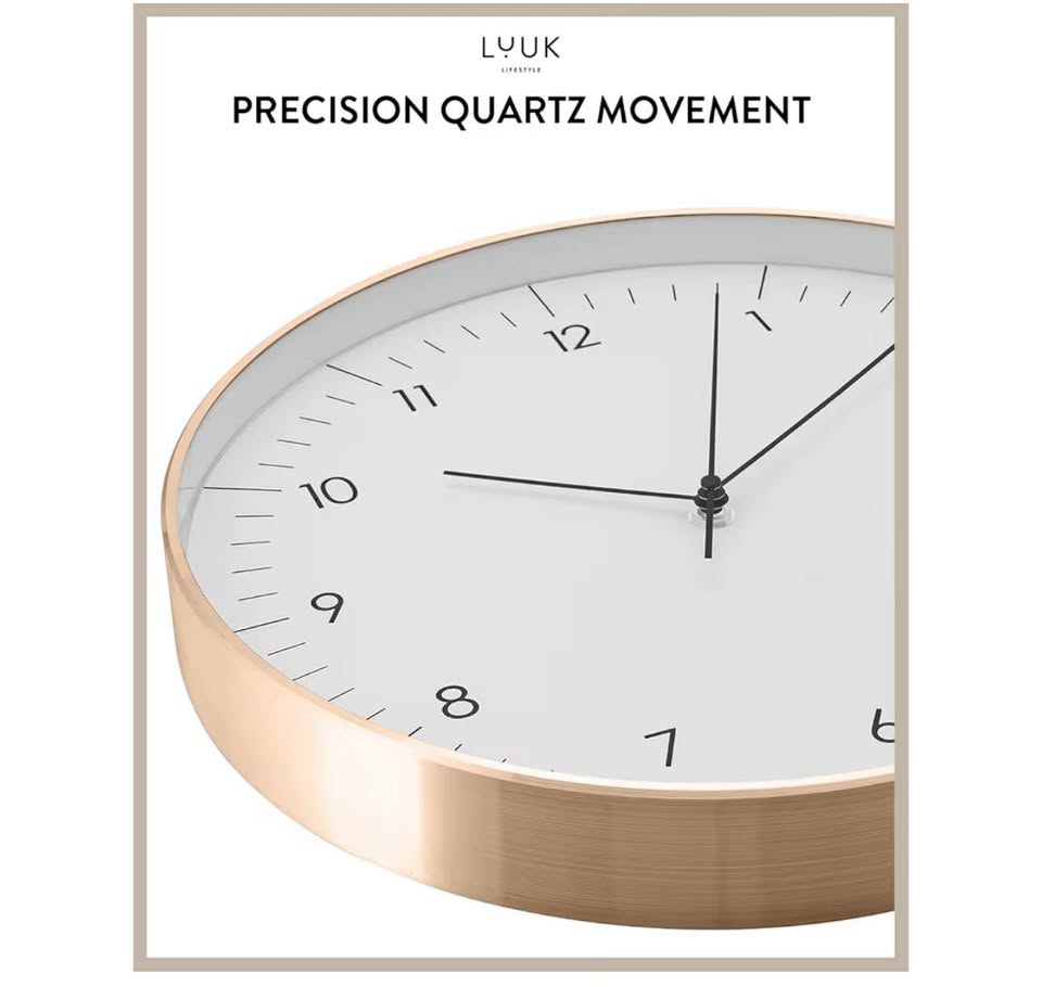 LUUK LIFESTYLE Silent Quartz Wall Clock 31 cm White Gold
