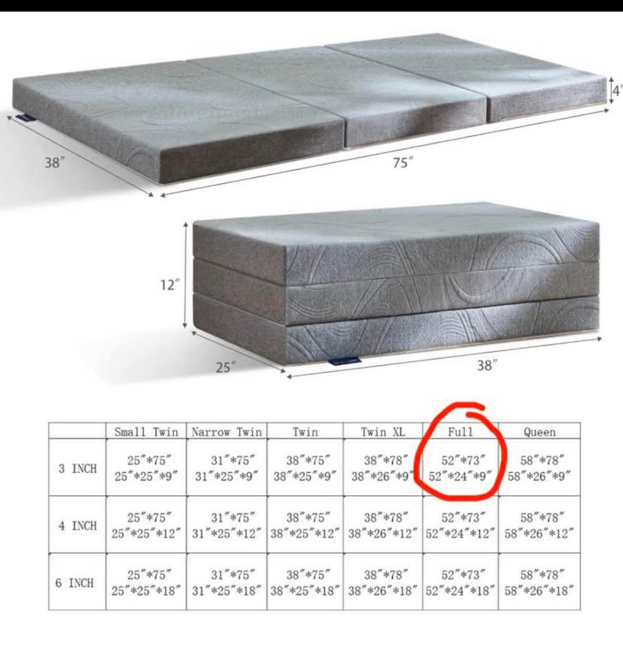 Brand New Full Size Tri-Fold Mattress