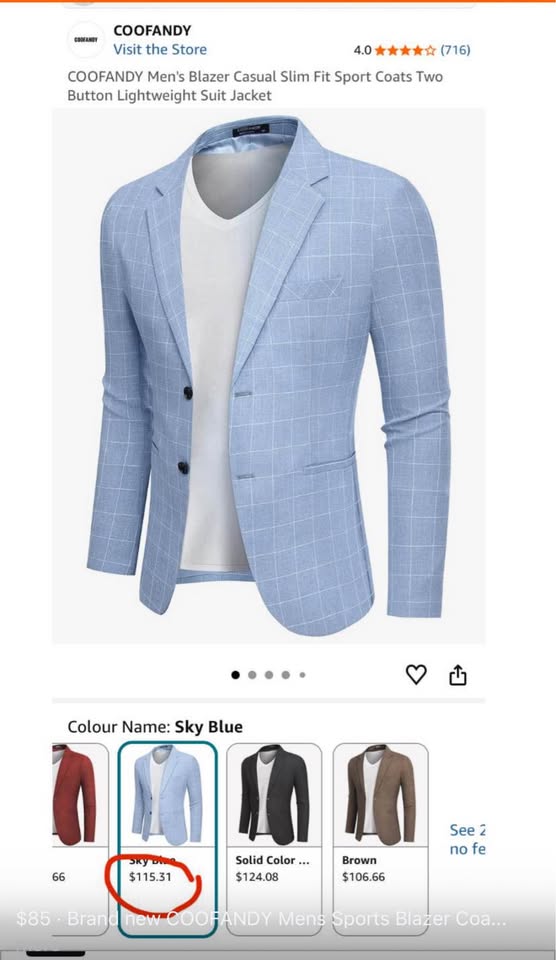 COOFANDY Light Blue Plaid Blazer