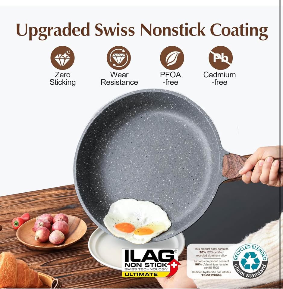 SENSARTE 12.5 Inch Nonstick Frying Pan Skillet, Swiss Granite Coating Omelette Pan, Healthy Stone Co