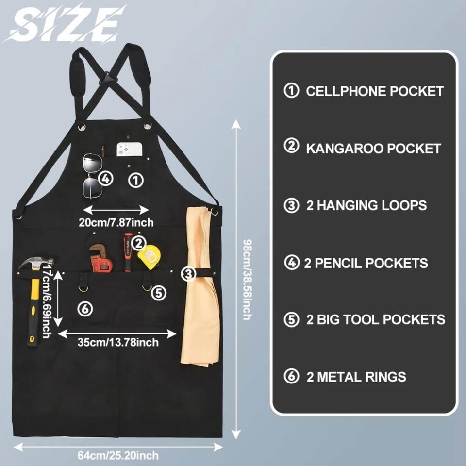 Heavy Duty Waxed Canvas Work Apron for men Rugged & Water-Resistant Black