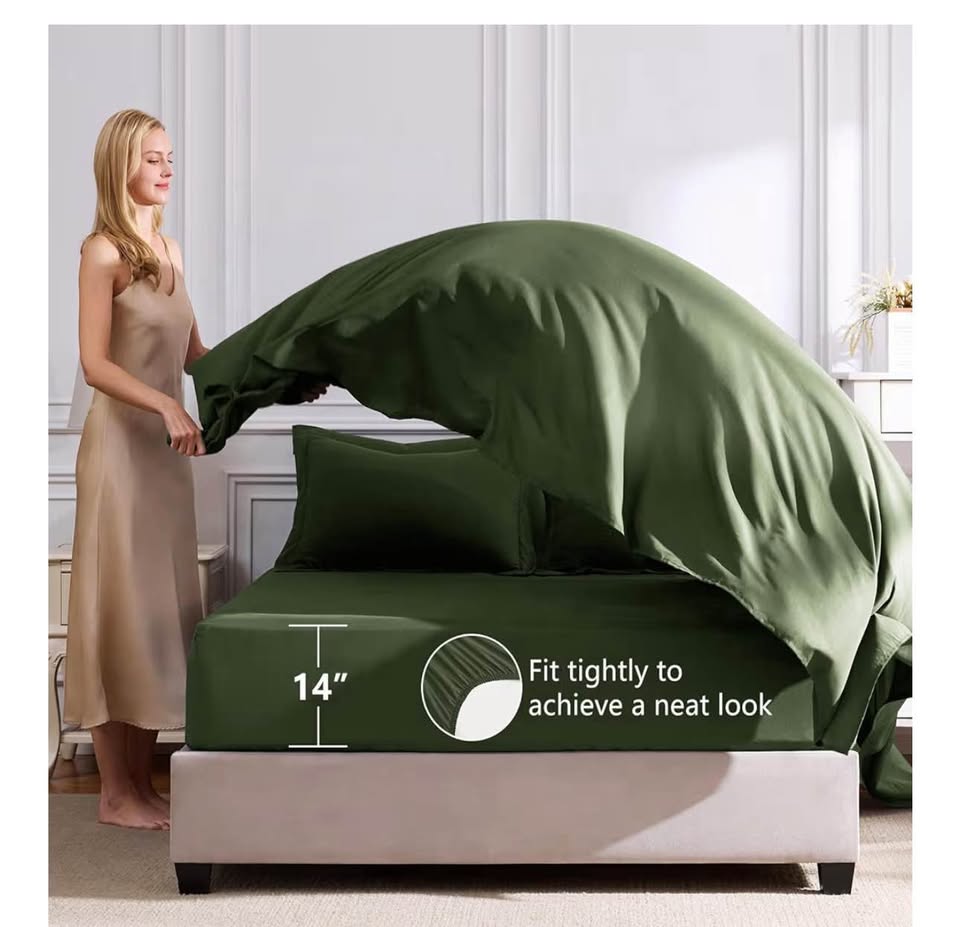 CozyLux Queen Comforter Set Olive Green - Bed in a Bag Queen Size 7 Pieces, Luxury Soft Bed Set for