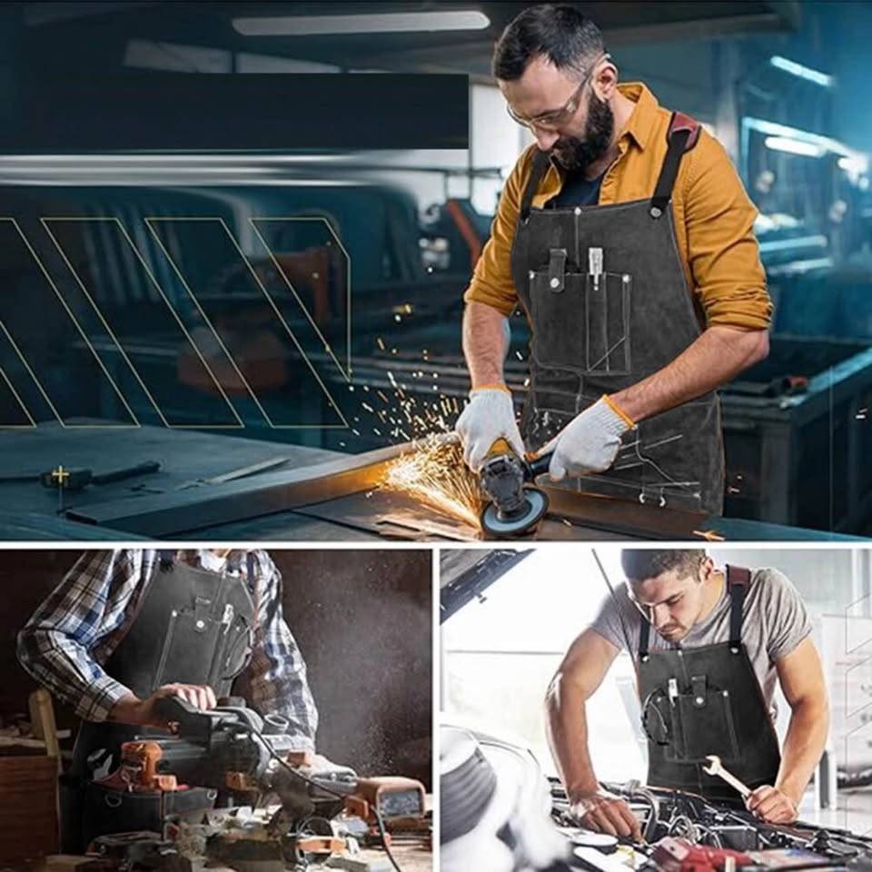 Heavy Duty Waxed Canvas Work Apron for men Rugged & Water-Resistant Black