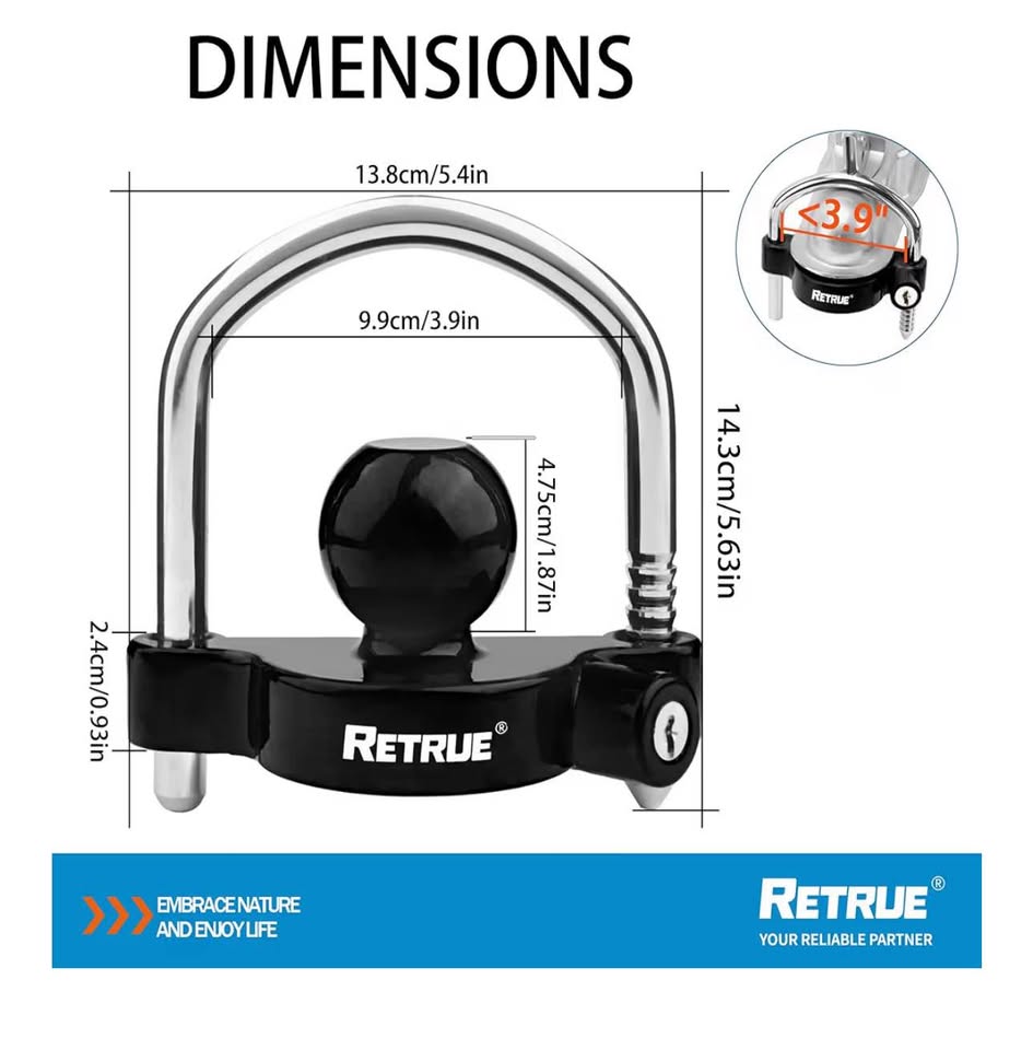 RETRUE Universal Coupler Lock Trailer Lock Ball Hitch Trailer Hitch Lock Adjustable Security Heavy-