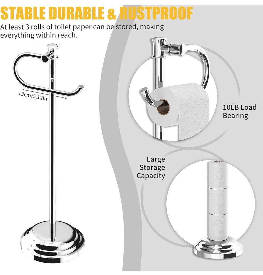 Toilet Paper Holder Free Standing Bathroom Toilet Tissue Holder Stand for Floor Toilet Paper Roll Ho