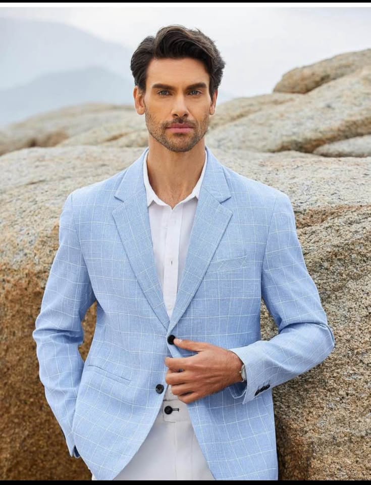 COOFANDY Light Blue Plaid Blazer