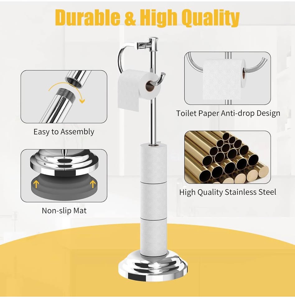 Toilet Paper Holder Free Standing Bathroom Toilet Tissue Holder Stand for Floor Toilet Paper Roll Ho