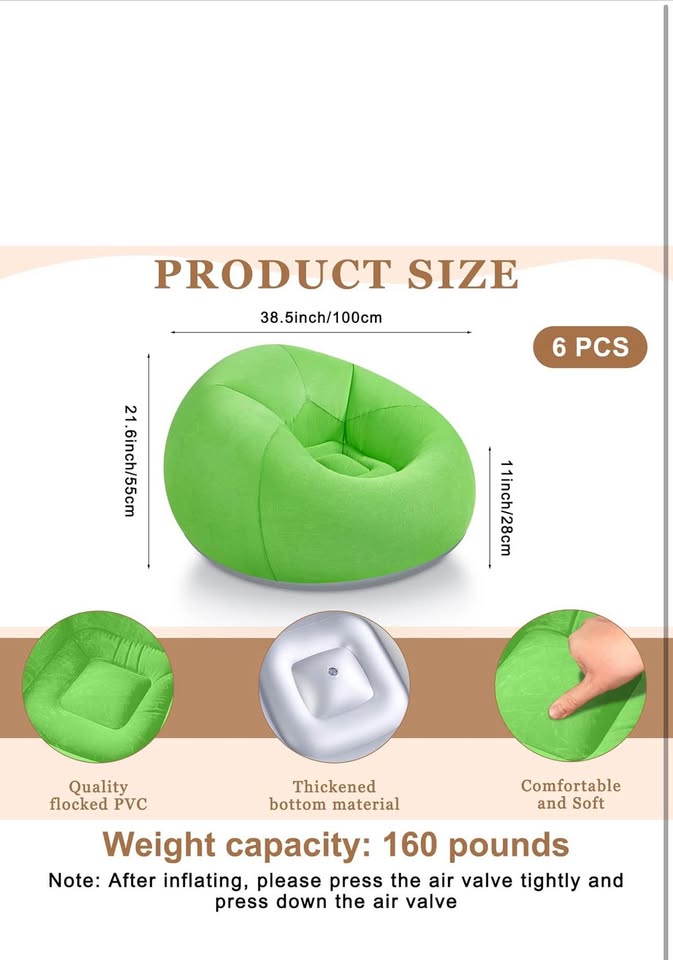 Realspring 6 Pcs Bean Bag Chairs for Adults Inflatable Chairs with Electric Air Pump,Blow up Couch