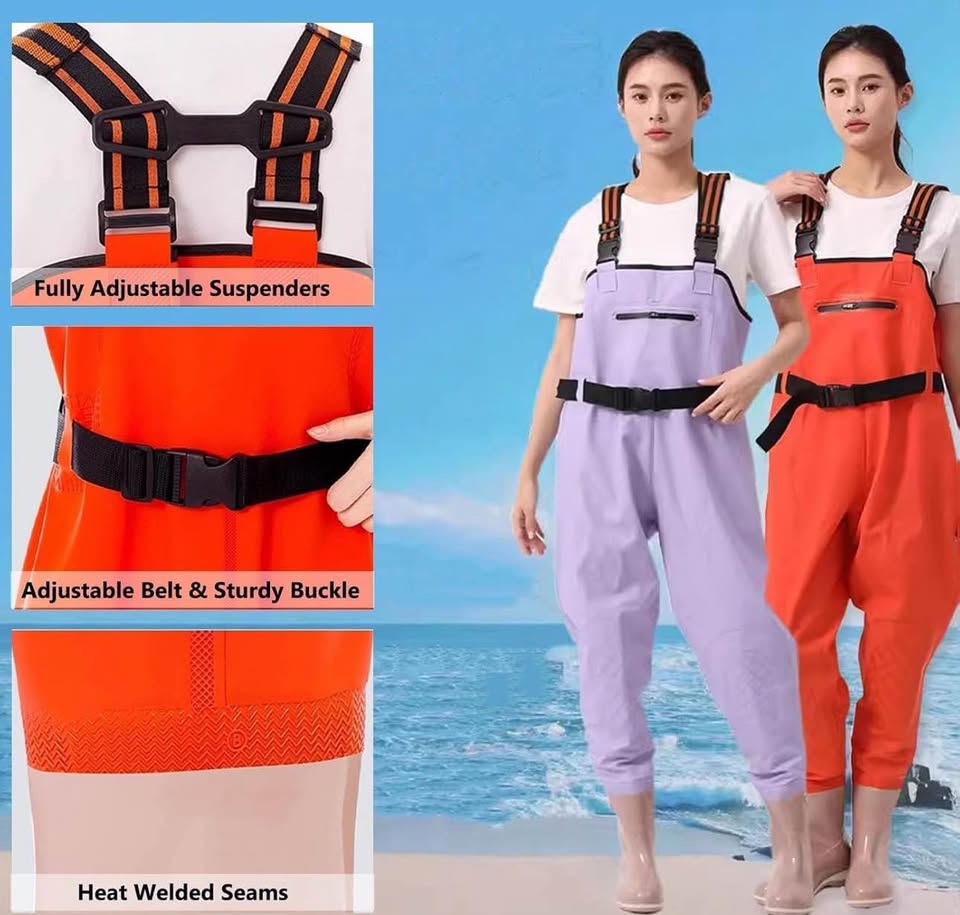 Underwater Women Chest Waders, Waterproof Hip Waders，PVC Lightweight Hip Boot with Cleated Outsole
