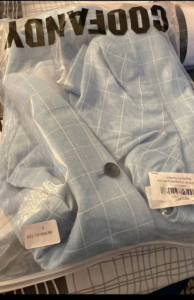 COOFANDY Light Blue Plaid Blazer